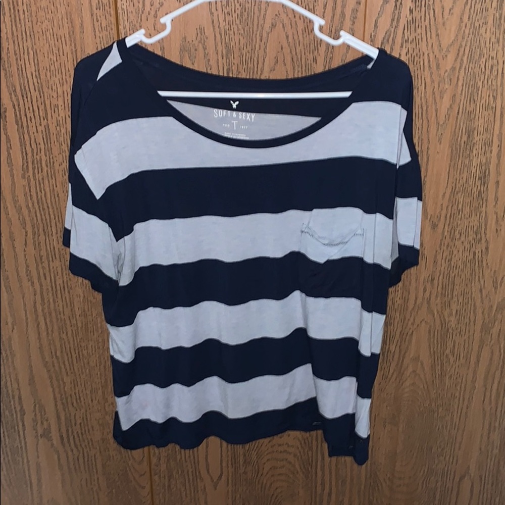 Navy blue block stripe tee
